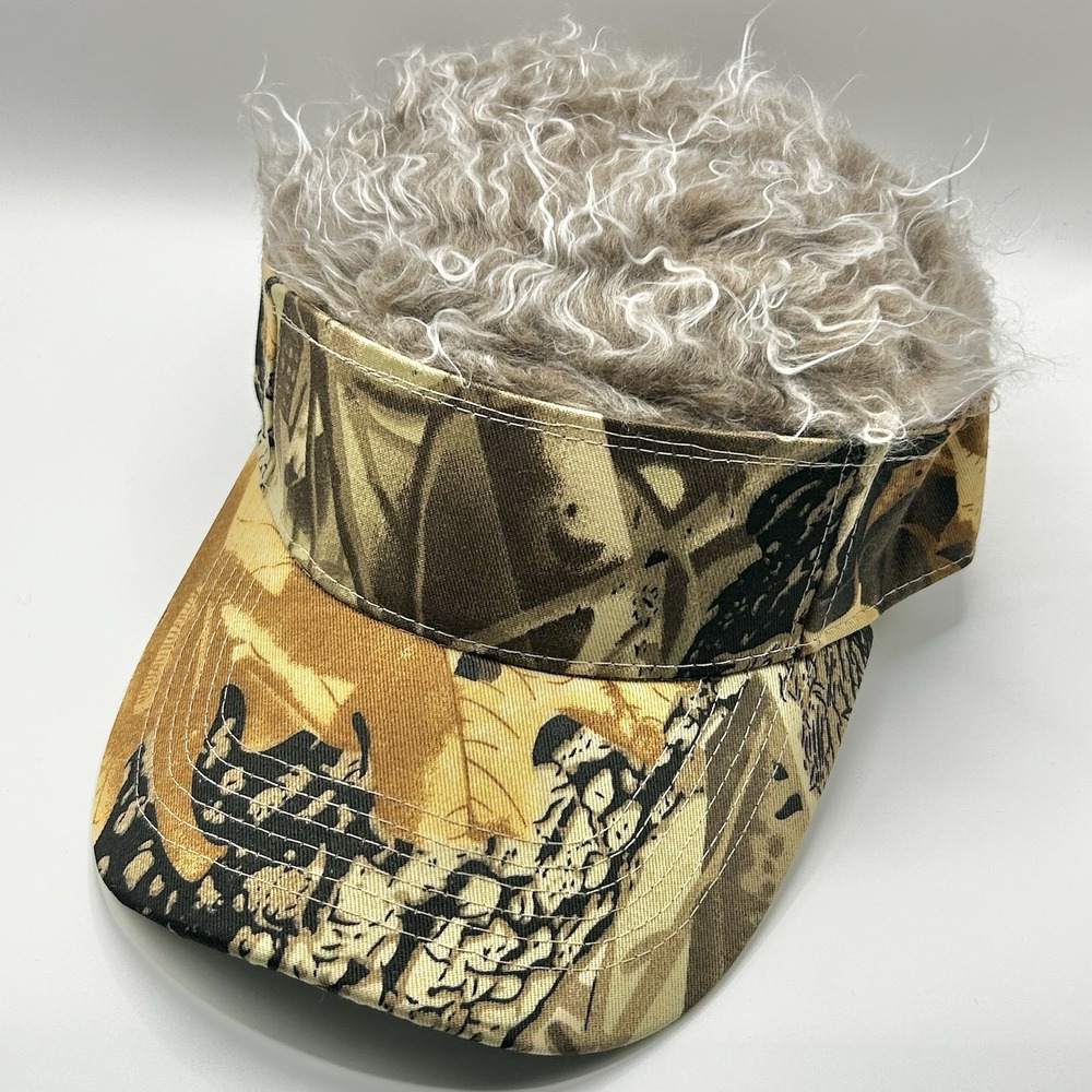 Hair Wig Costume Visor Hat Cap Adjustable Strapback Camo Brown Halloween Casual